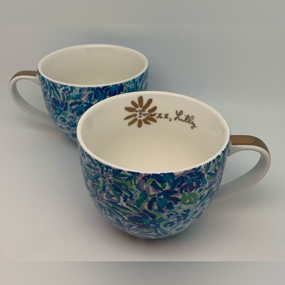Lilly Pulitzer Ceramic Blue/Green/Purple Hand Painted Coffee or Tea Mug Set NWT - Picture 2 of 5